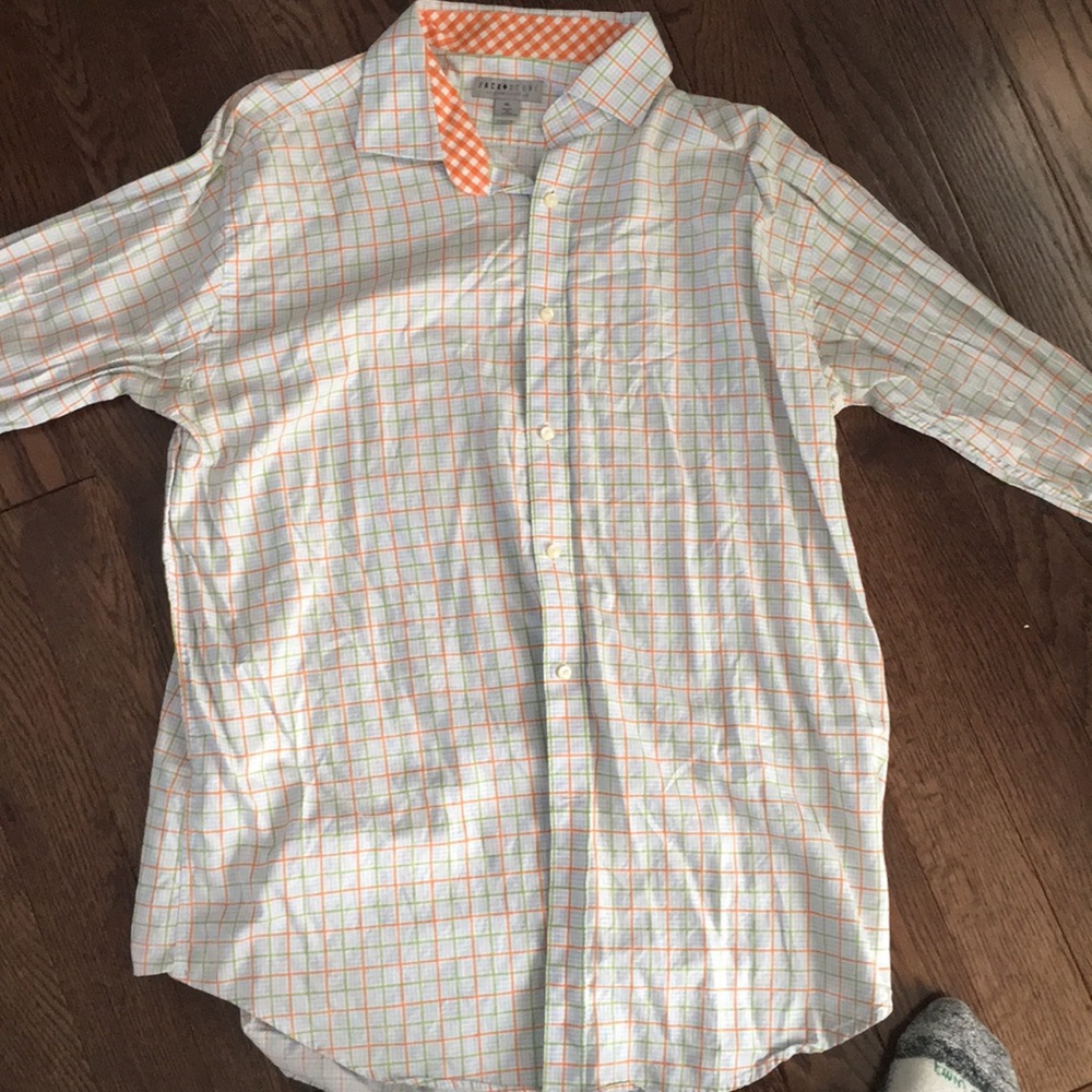 Orange and green plaid dress shirt button down XL